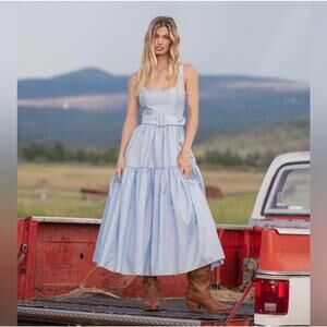 Hutch Light Blue Midi Dress with Belt